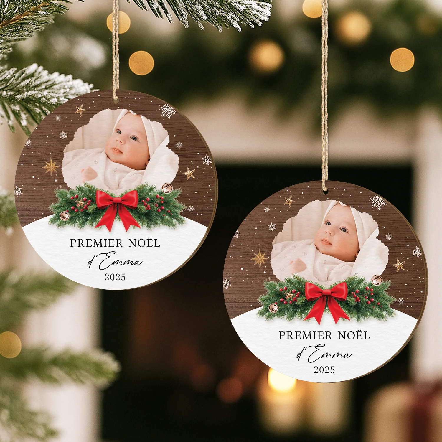 Ornement En Bois À 1 Couche Personnalisé Avec Photo - Premier Noël De Bébé - Image 2