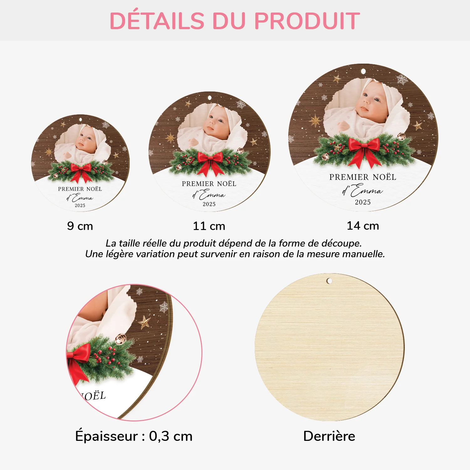Ornement En Bois À 1 Couche Personnalisé Avec Photo - Premier Noël De Bébé - Image 3