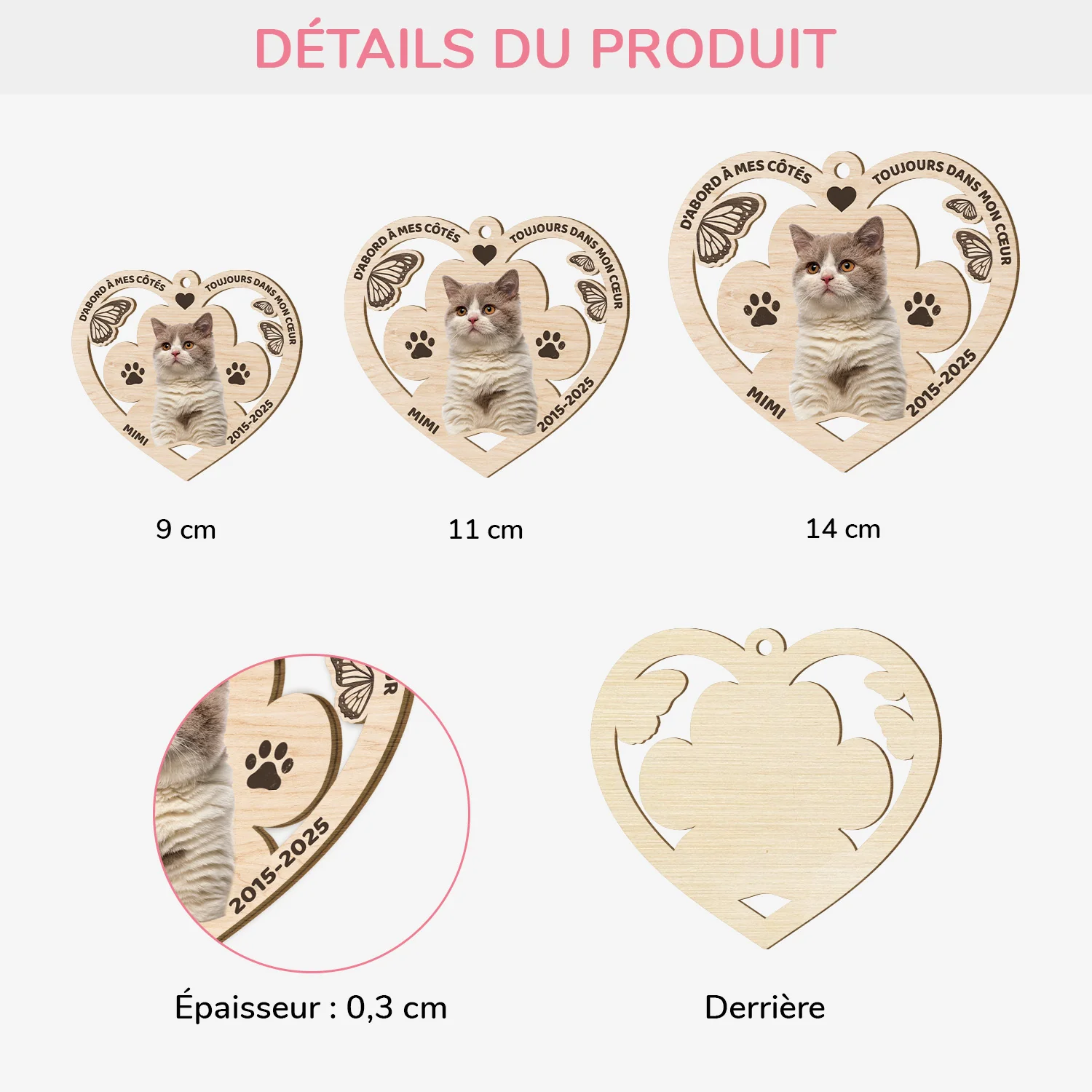 Ornement En Bois À 1 Couche Personnalisé Chat - Toujours Dans Mon Cœur - Image 3