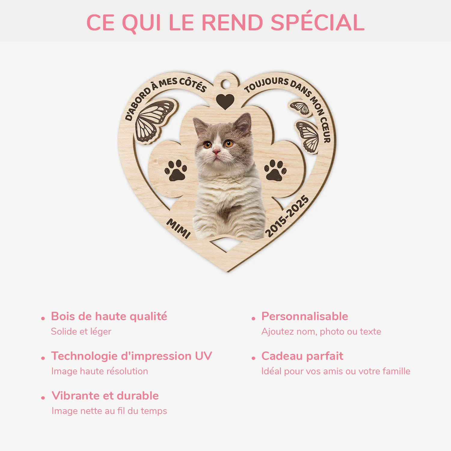Ornement En Bois À 1 Couche Personnalisé Chat - Toujours Dans Mon Cœur - Image 4