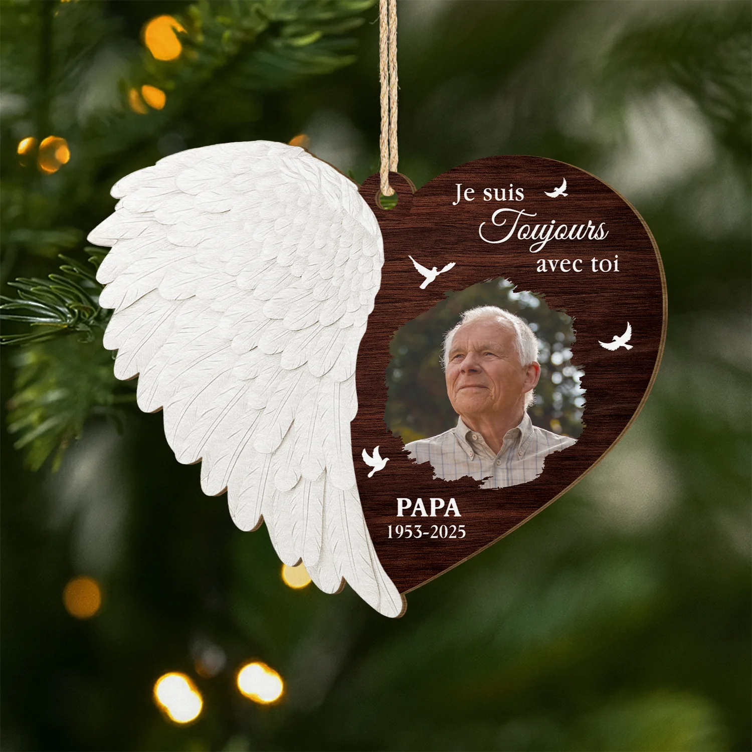 Ornement En Bois À 1 Couche Personnalisé Commémoratif Avec Photo - Papa Est Toujours Avec Toi