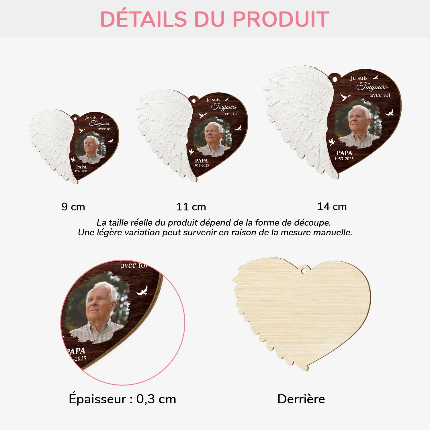 Ornement En Bois À 1 Couche Personnalisé Commémoratif Avec Photo - Papa Est Toujours Avec Toi - Image 3