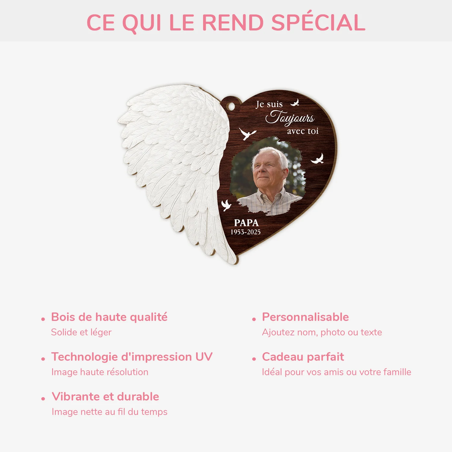 Ornement En Bois À 1 Couche Personnalisé Commémoratif Avec Photo - Papa Est Toujours Avec Toi - Image 4