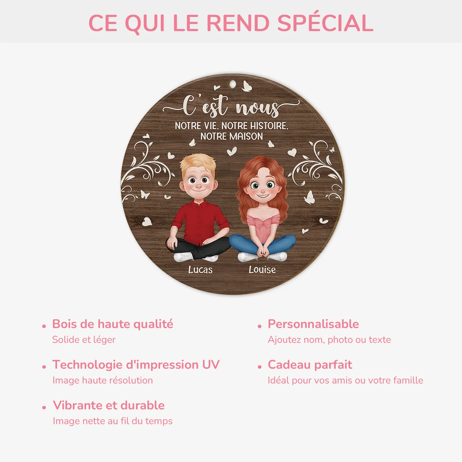 Ornement En Bois À 1 Couche Personnalisé Couple - C'est Nous - Image 4