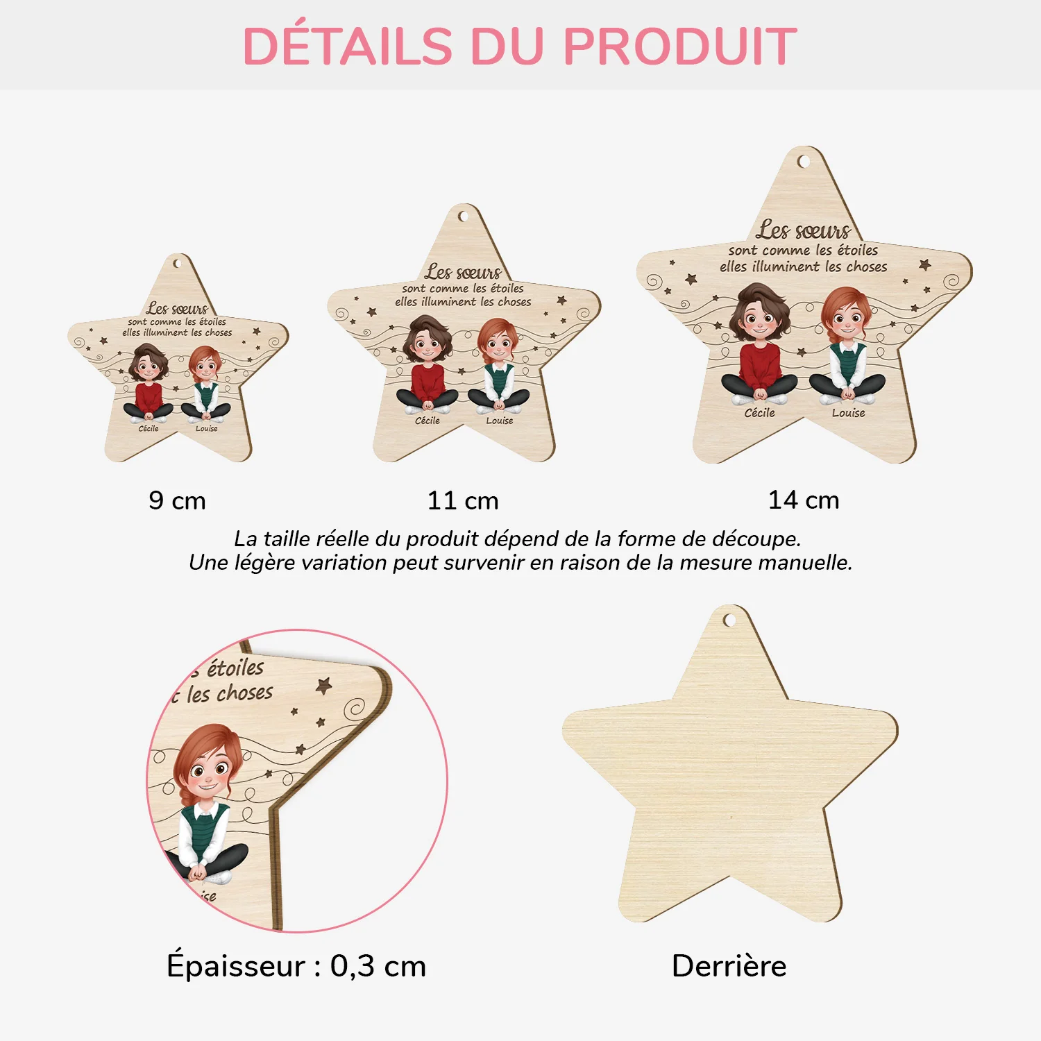 Ornement En Bois À 1 Couche Personnalisé En Forme De Étoile - Sœurs Comme Les Étoiles - Image 3