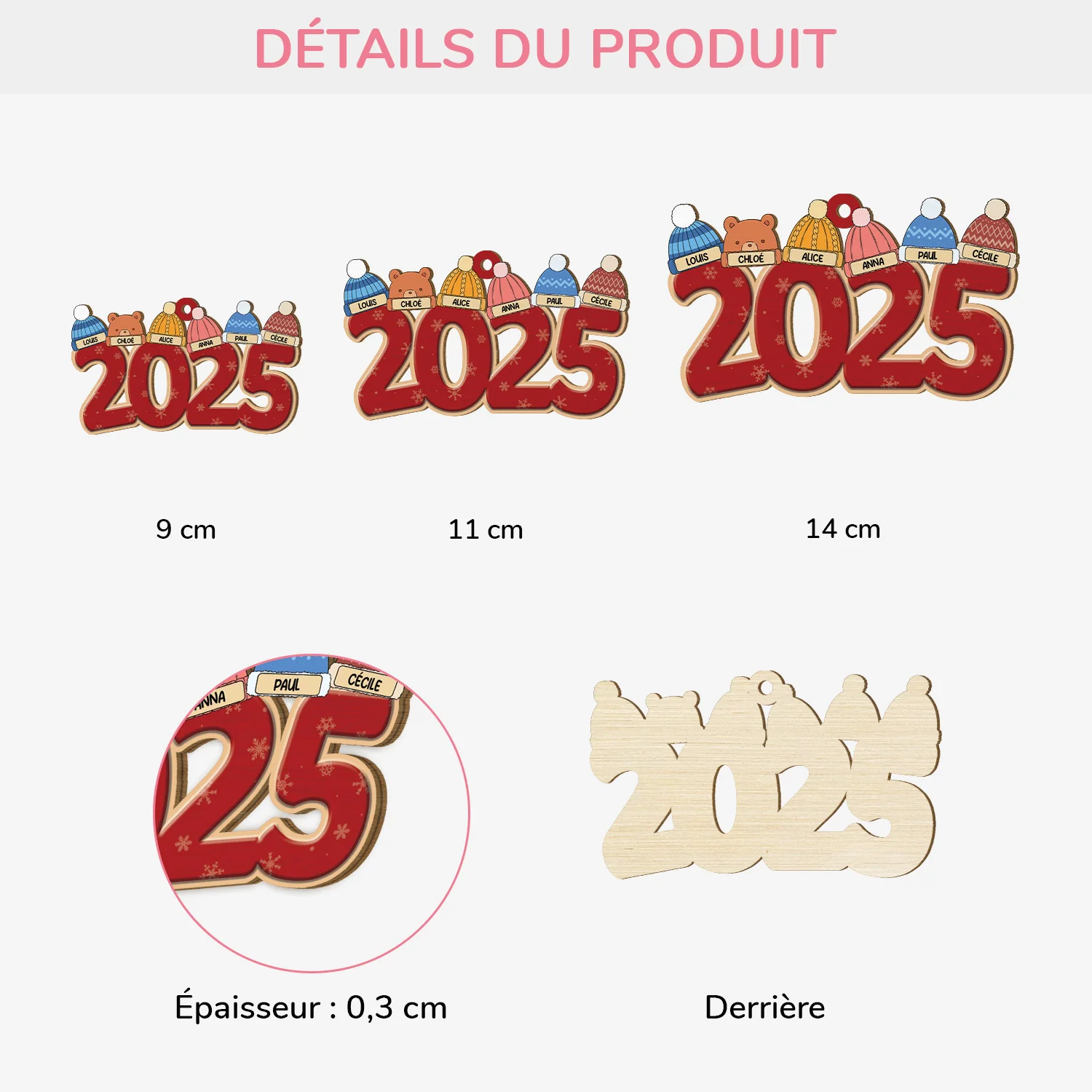 Ornement En Bois À 1 Couche Personnalisé Famille - Bonnet De Famille - Image 3