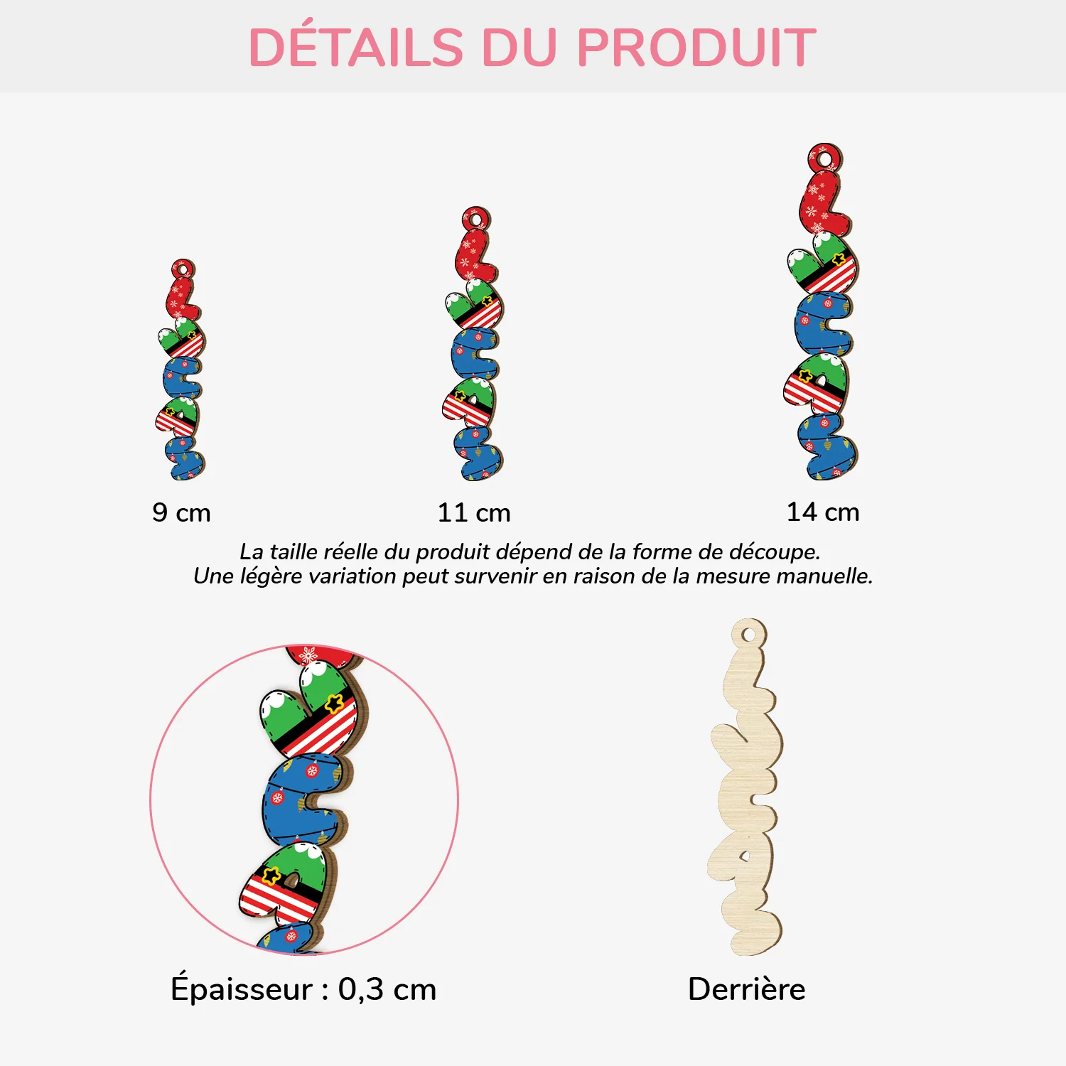 Ornement En Bois À 1 Couche Personnalisé Femme/Homme - Décoration De Noël Prénom Avec Lettre - Image 2