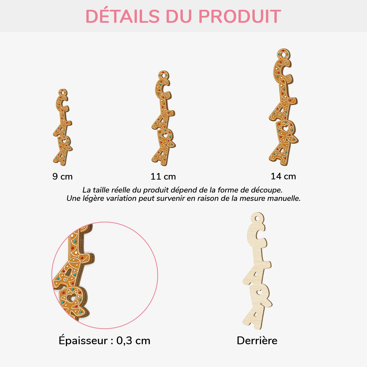 Ornement En Bois À 1 Couche Personnalisé Femme/Homme - Décoration Noël Avec Lettre - Image 2