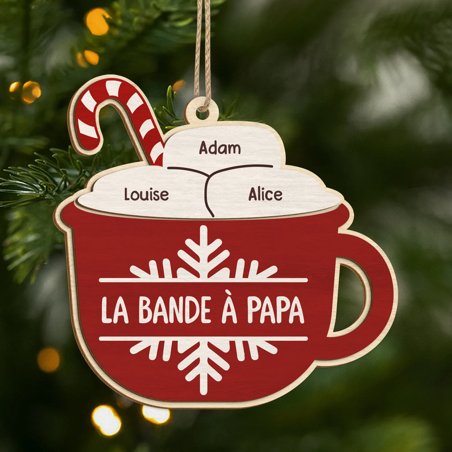 Ornement En Bois À 1 Couche Personnalisé - La Bande À Papa Version Chocolat Chaud