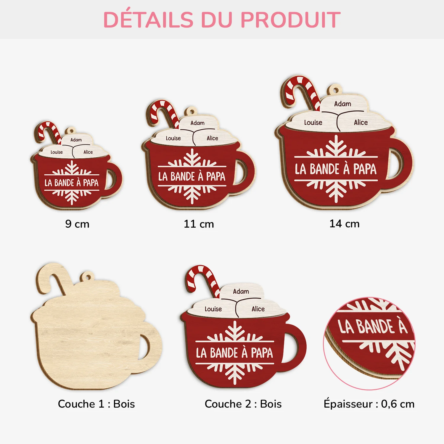 Ornement En Bois À 1 Couche Personnalisé - La Bande À Papa Version Chocolat Chaud - Image 3