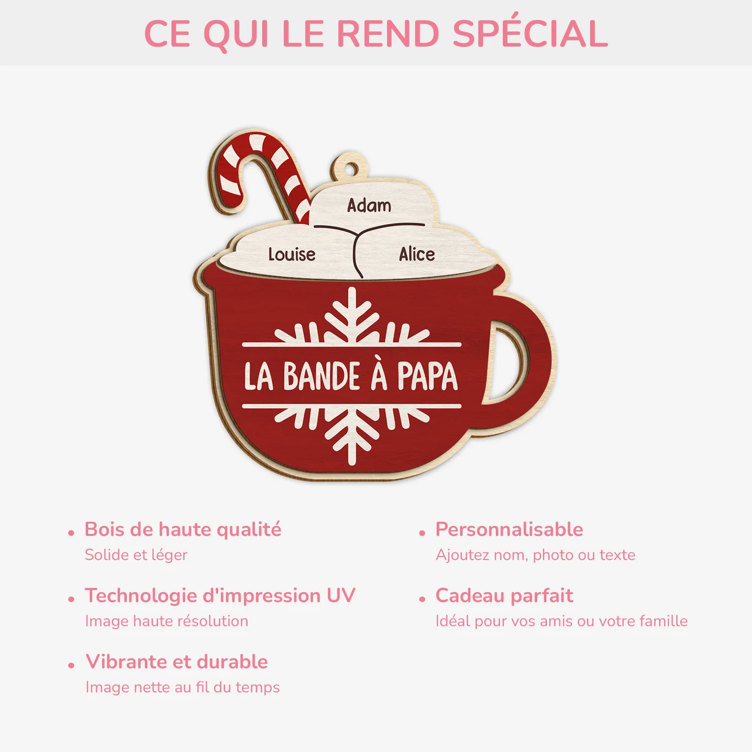 Ornement En Bois À 1 Couche Personnalisé - La Bande À Papa Version Chocolat Chaud - Image 4