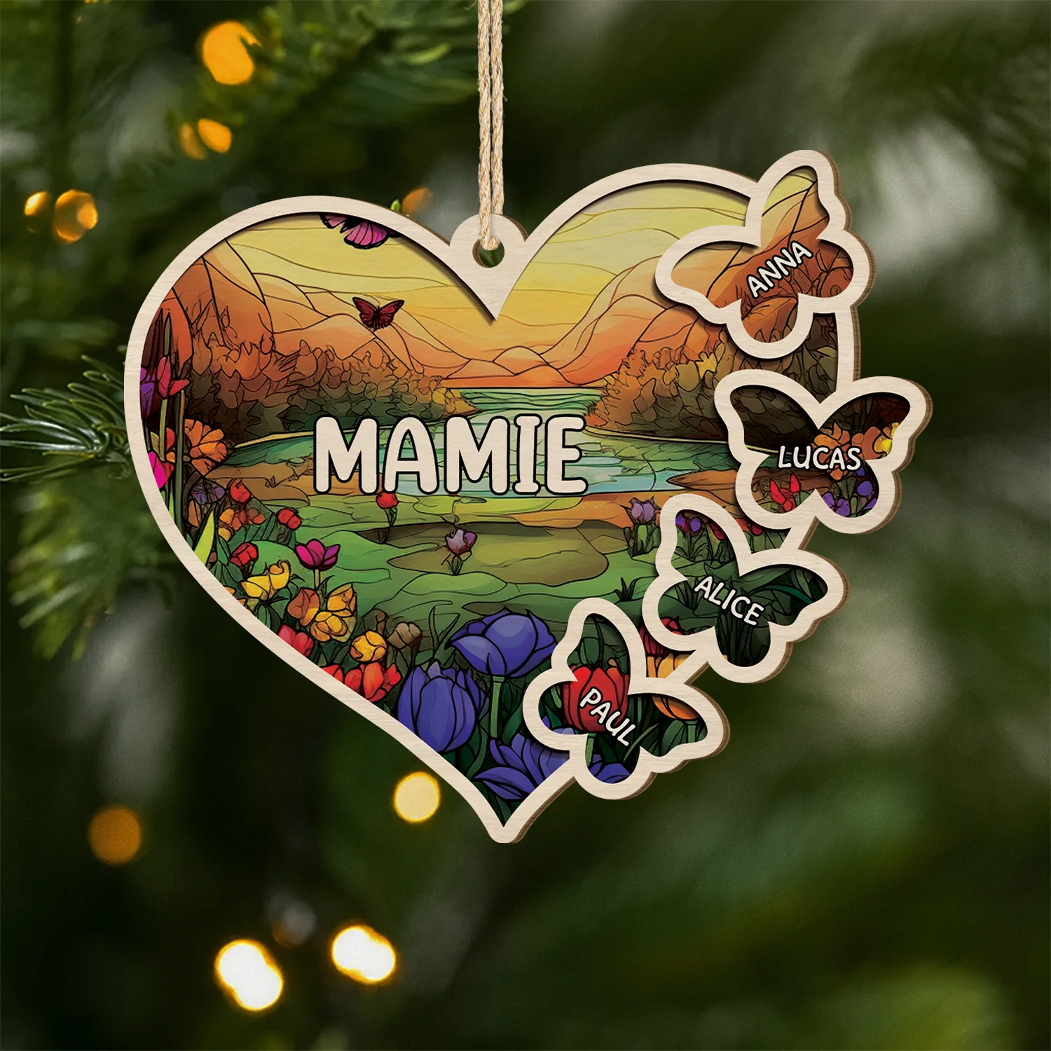 Ornement En Bois À 1 Couche Personnalisé - Mamie Et Ses Papillons
