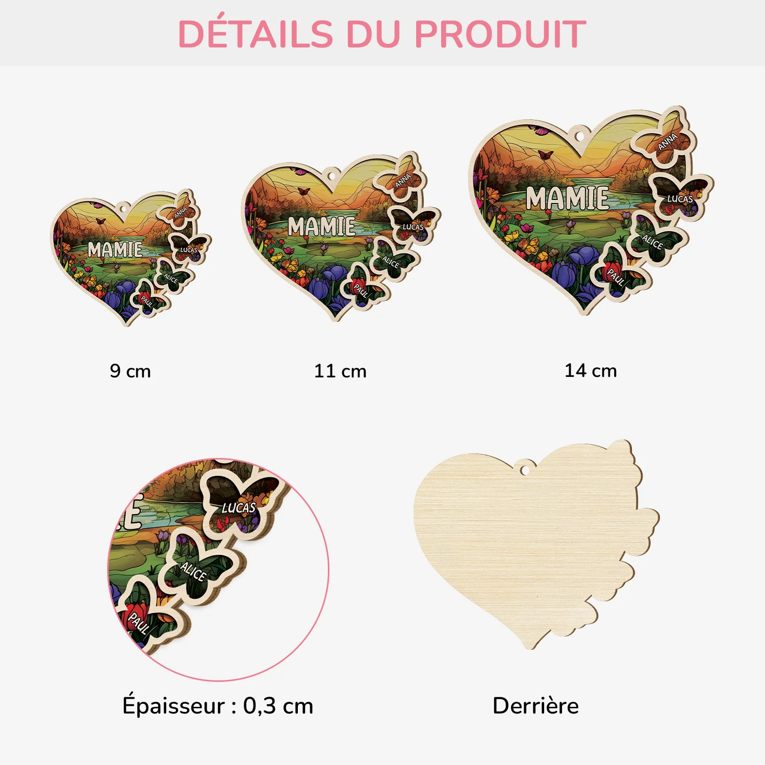 Ornement En Bois À 1 Couche Personnalisé - Mamie Et Ses Papillons - Image 3