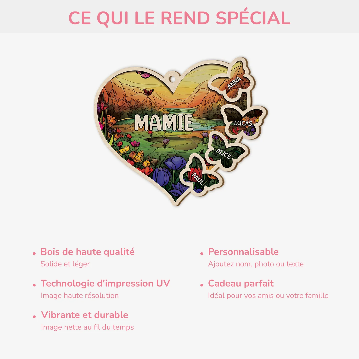 Ornement En Bois À 1 Couche Personnalisé - Mamie Et Ses Papillons - Image 4
