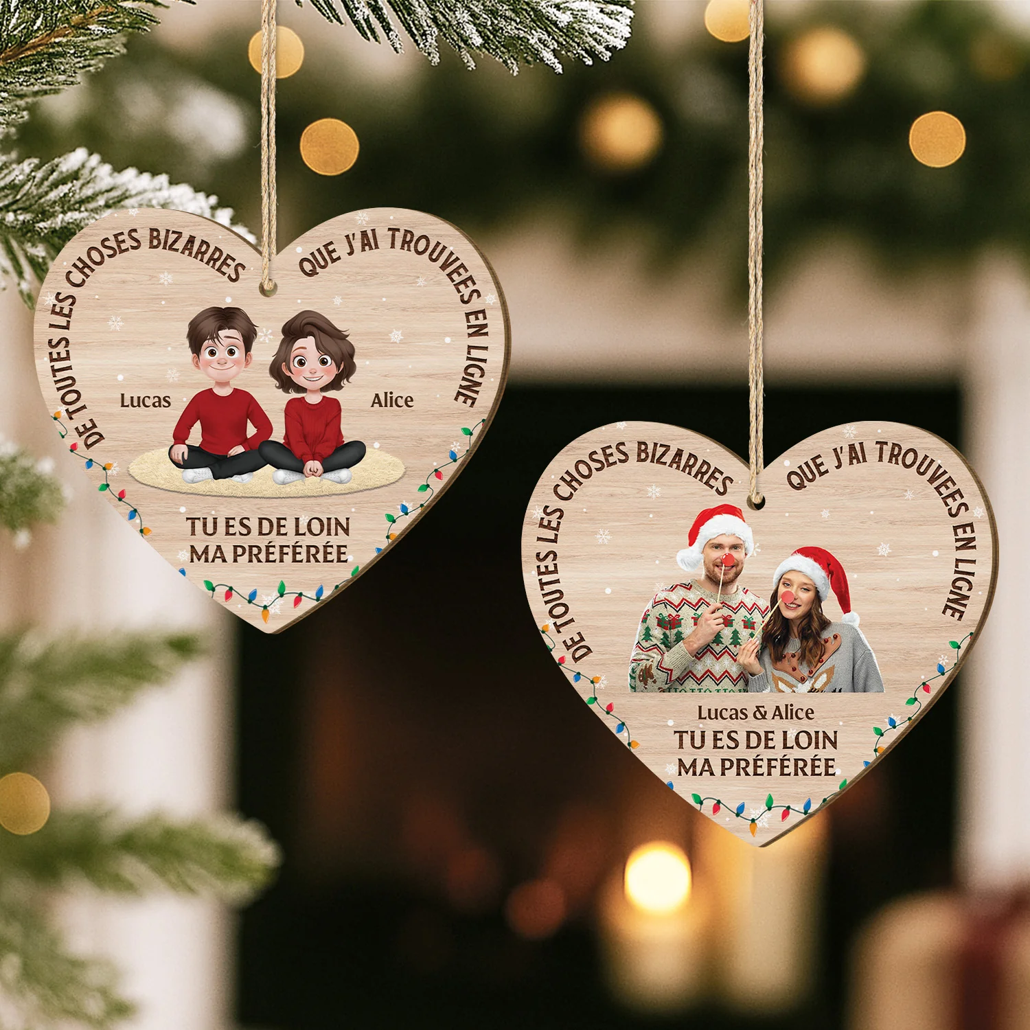 Ornement En Bois À 1 Couche Personnalisé Noël Pour Couple Photo - Tu Es De Loin Ma Préférée - Image 2