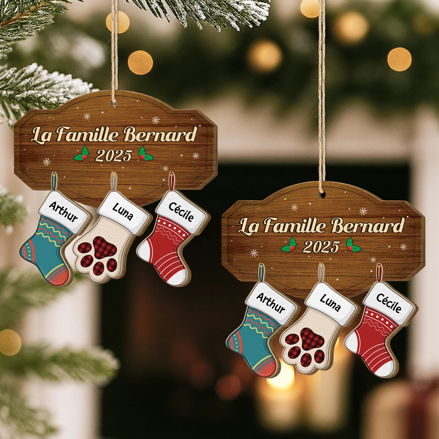 Ornement En Bois À 1 Couche Personnalisé pour Famille - Image 2