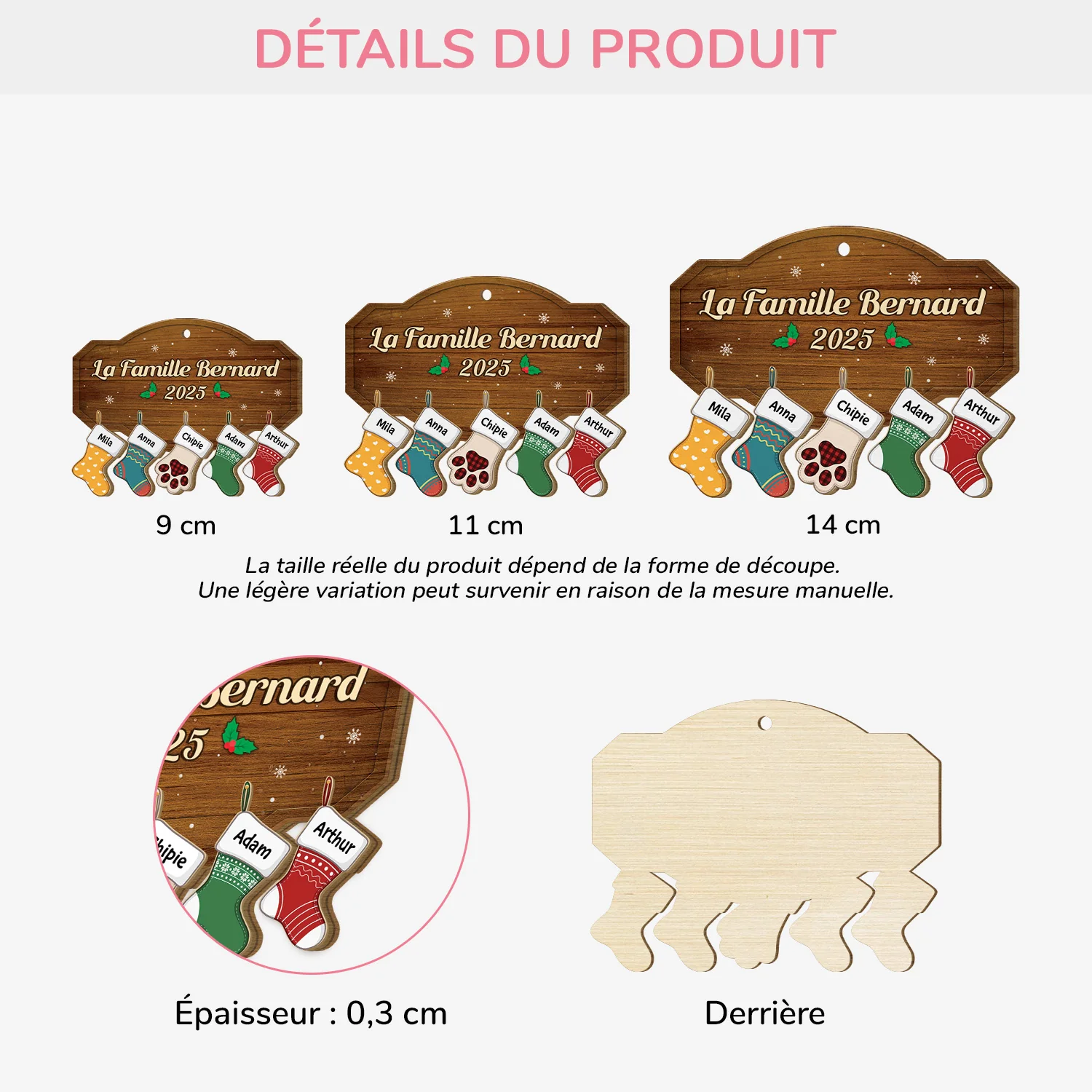 Ornement En Bois À 1 Couche Personnalisé pour Famille - Image 3