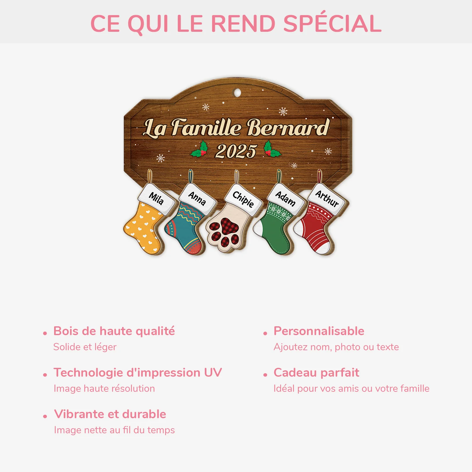 Ornement En Bois À 1 Couche Personnalisé pour Famille - Image 4