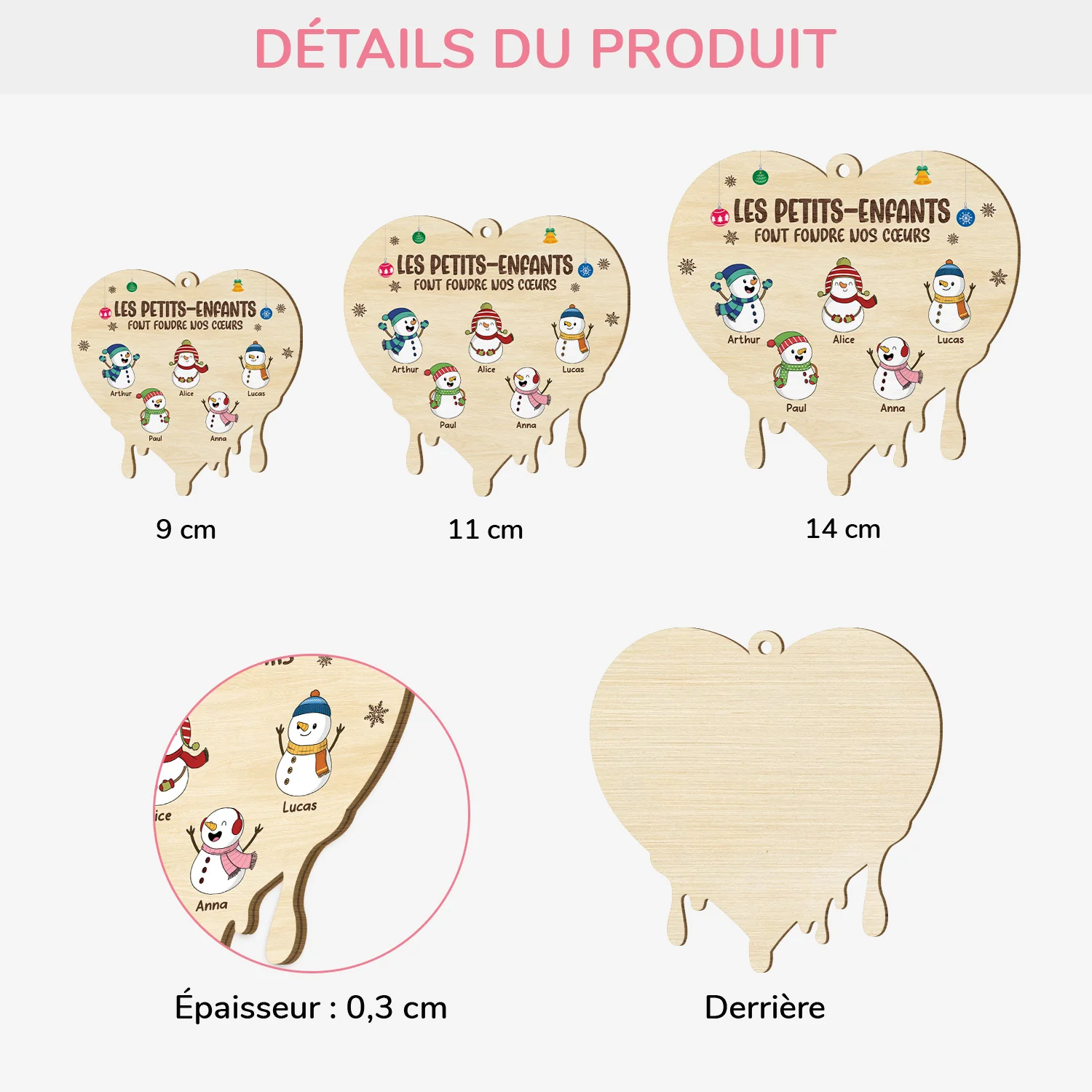 Ornement En Bois À 1 Couche Personnalisé - Petits-enfants Font Fondre Nos Cœurs - Image 3