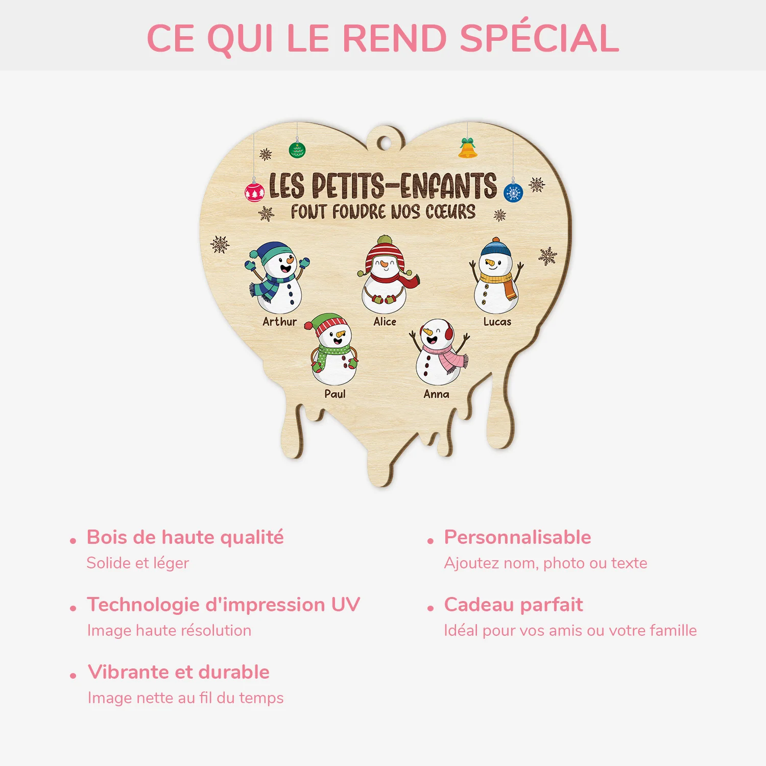 Ornement En Bois À 1 Couche Personnalisé - Petits-enfants Font Fondre Nos Cœurs - Image 4