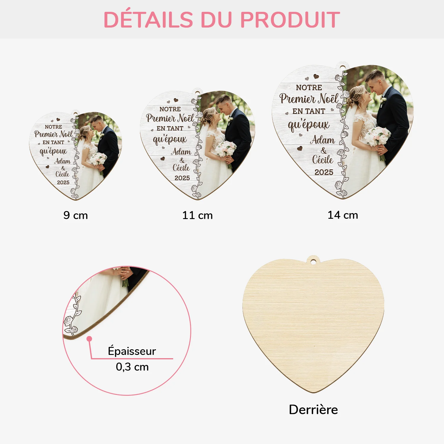 Ornement En Bois À 1 Couche Personnalisé Photo Couple - Notre Premier Noël En Tant Qu'époux - Image 3