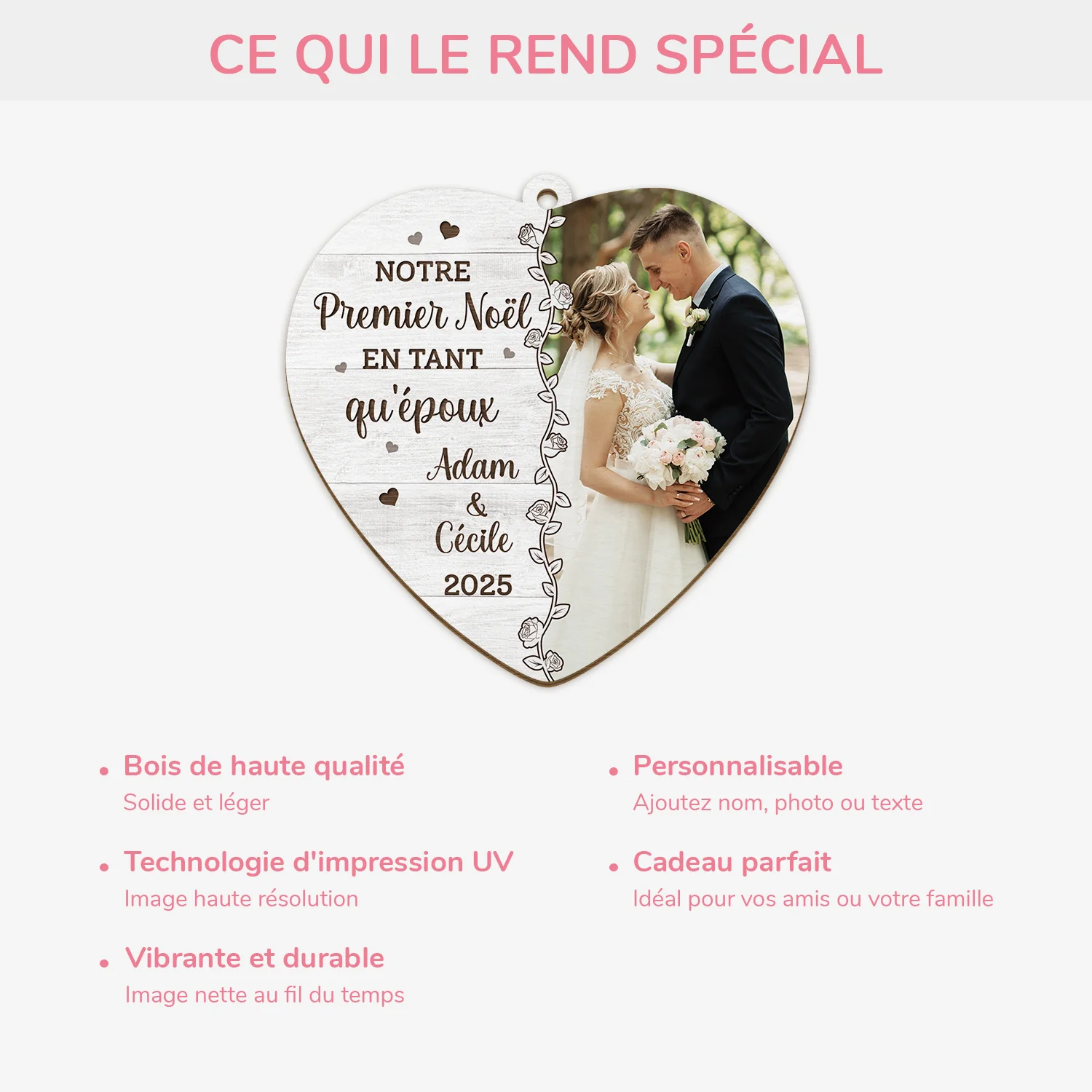 Ornement En Bois À 1 Couche Personnalisé Photo Couple - Notre Premier Noël En Tant Qu'époux - Image 4