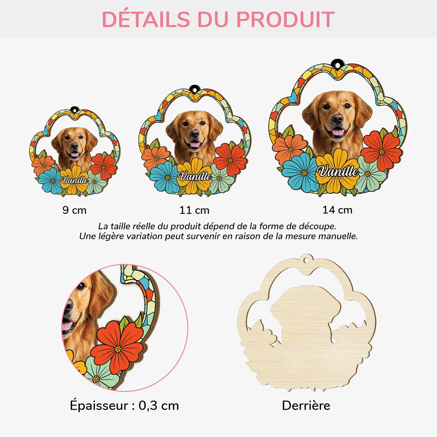 Ornement En Bois À 1 Couche Personnalisé - Portrait Floral De Mon Chien - Image 3