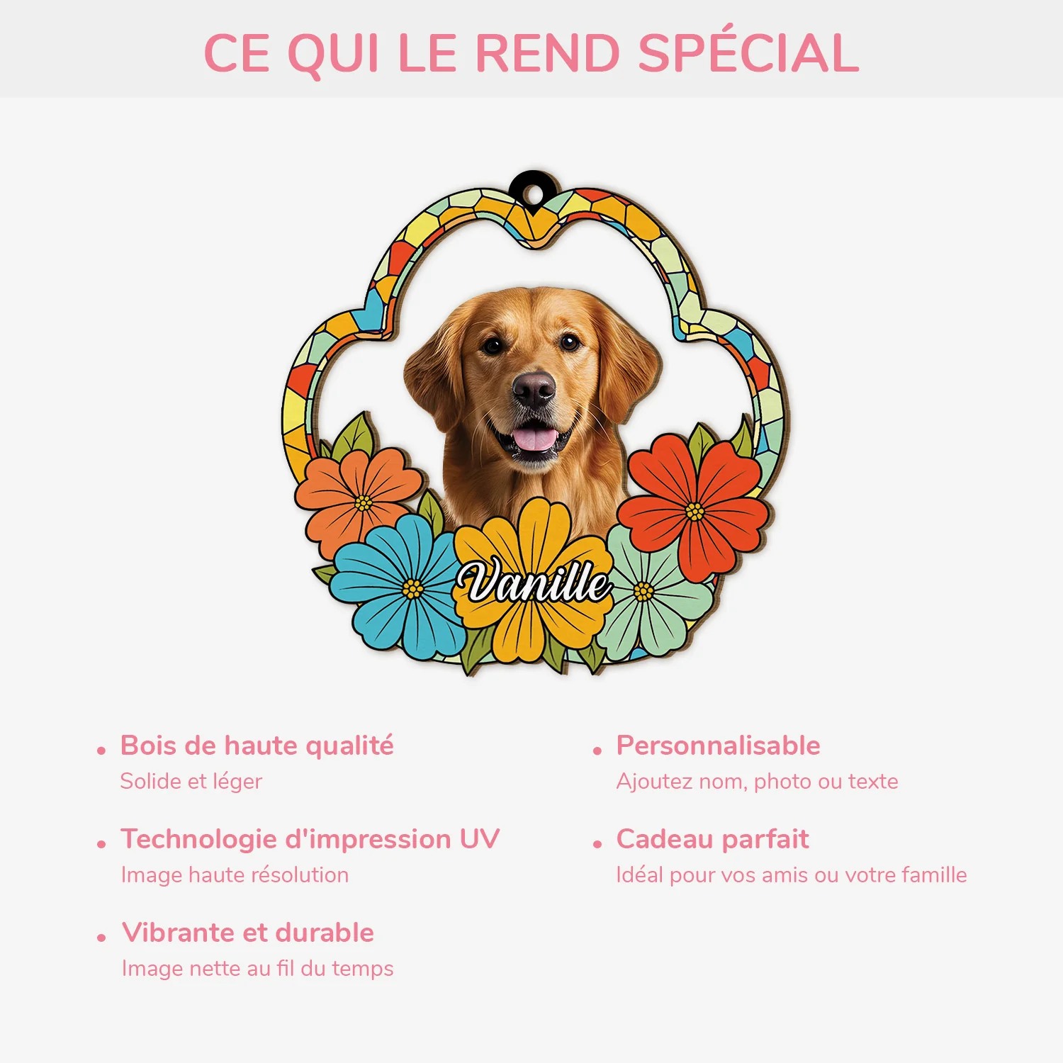 Ornement En Bois À 1 Couche Personnalisé - Portrait Floral De Mon Chien - Image 4