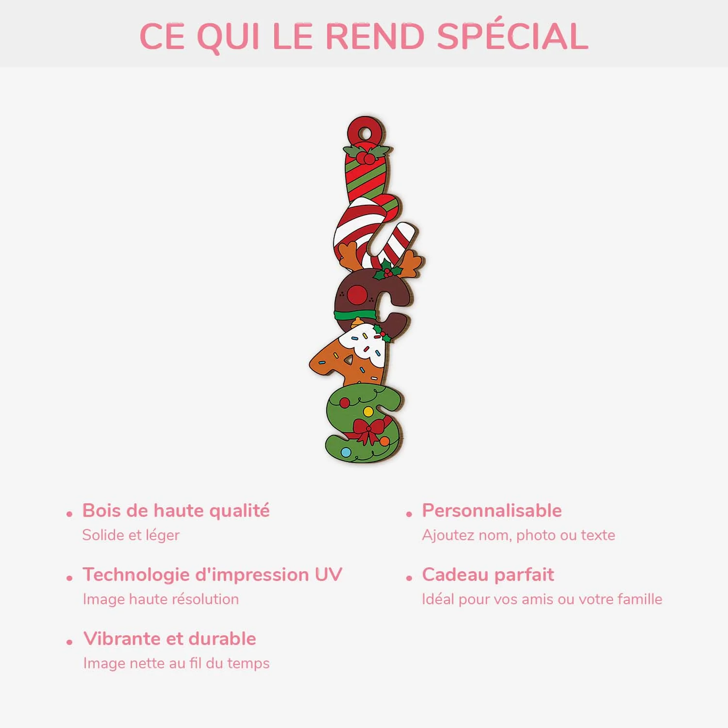 Lettre Déco Noël Personnalisée – Lettres De Prénom Style Noël | Ornement En Bois - Image 3