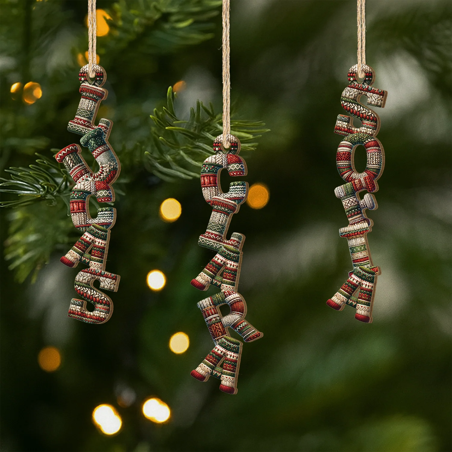 Lettre Déco Noël Personnalisée – Style Laine | Ornement En Bois À 1 Couche