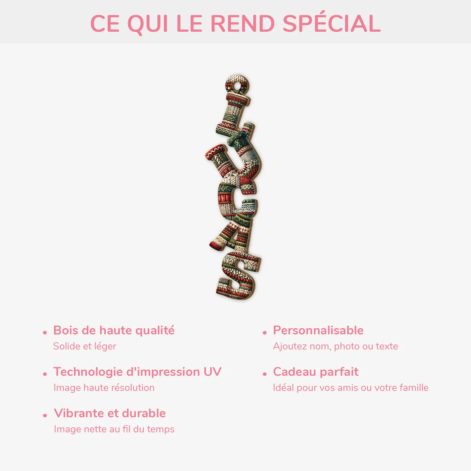 Lettre Déco Noël Personnalisée – Style Laine | Ornement En Bois À 1 Couche - Image 3