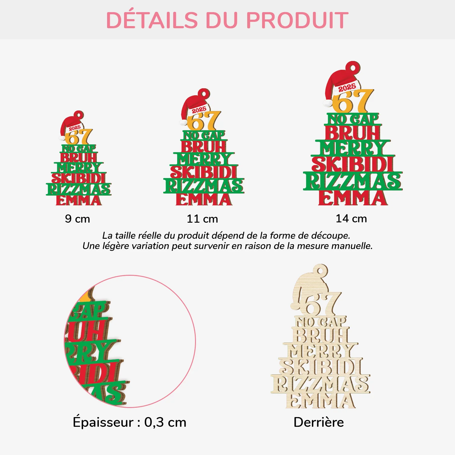 Ornement En Bois À 1 Couche Personnalisé Pour Femme/Homme - Sapin De Noël Humour Avec Argots - Image 3