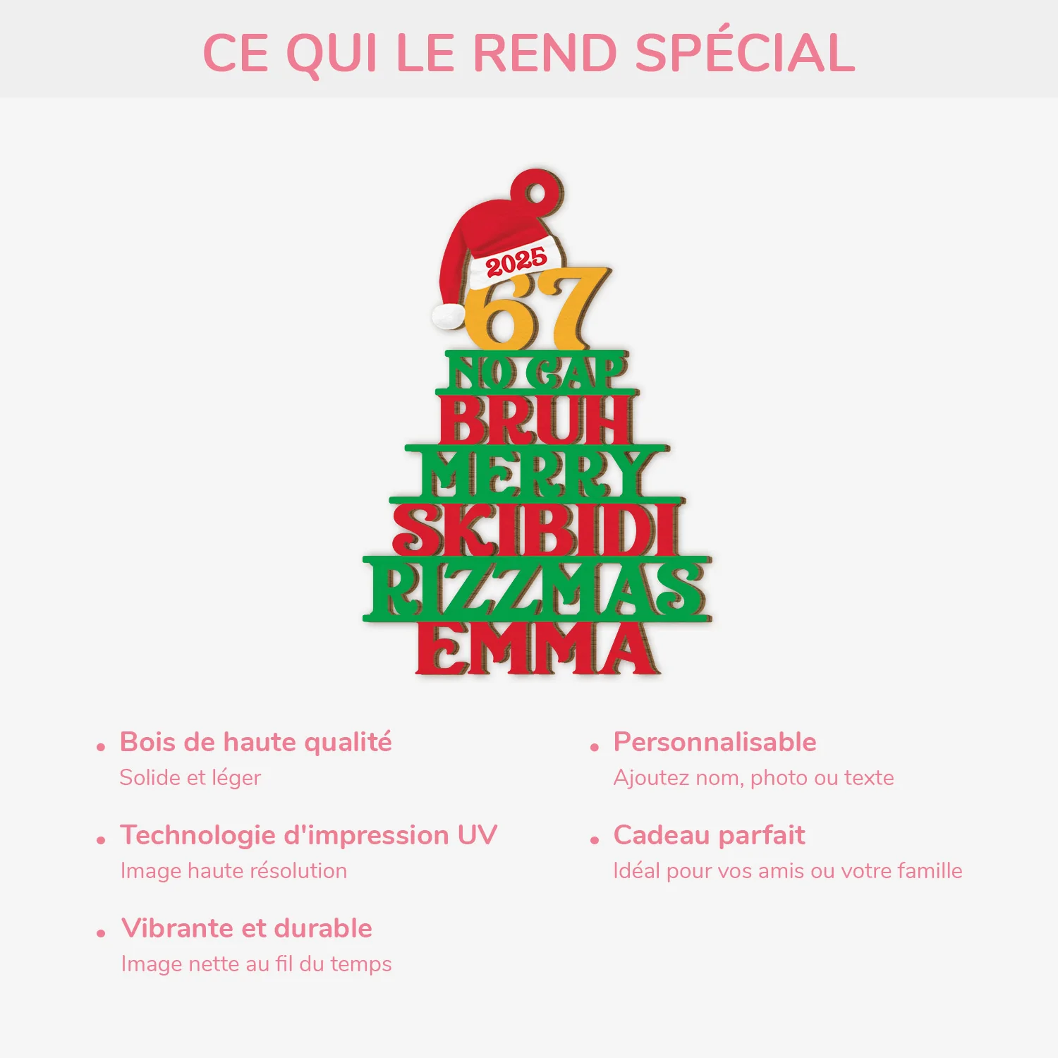 Ornement En Bois À 1 Couche Personnalisé Pour Femme/Homme - Sapin De Noël Humour Avec Argots - Image 4