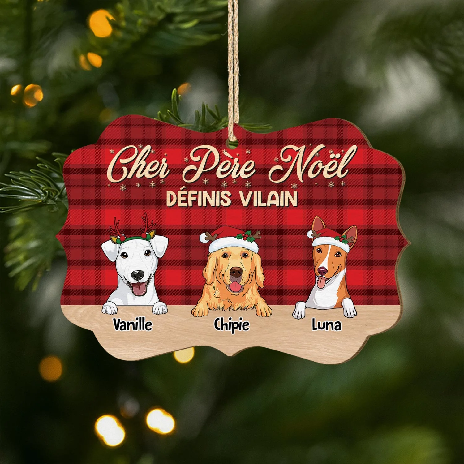 Ornement En Bois À 1 Couche Personnalisé Chien - Cher Père Noël Définis Vilain