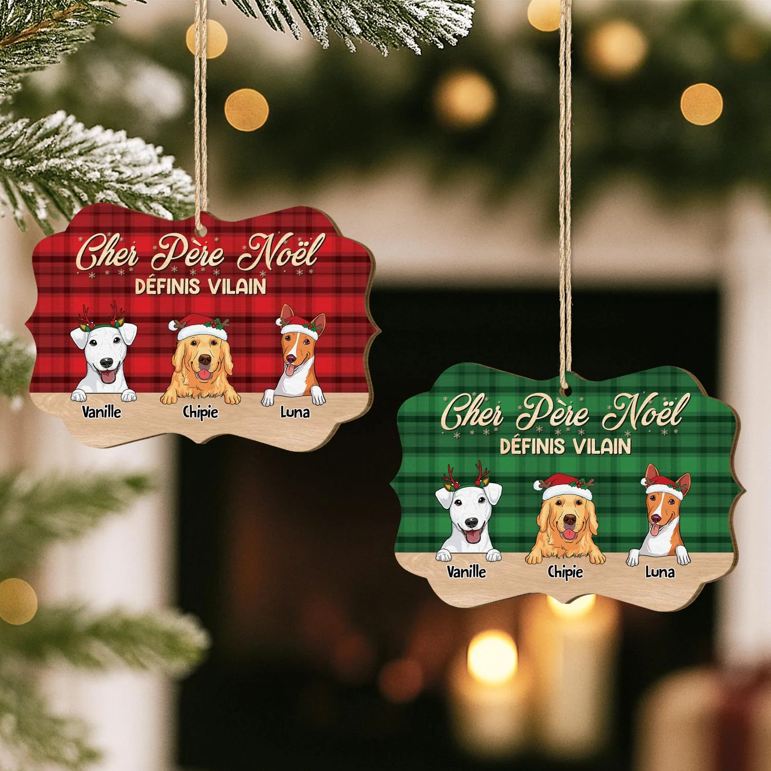 Ornement En Bois À 1 Couche Personnalisé Chien - Cher Père Noël Définis Vilain - Image 2