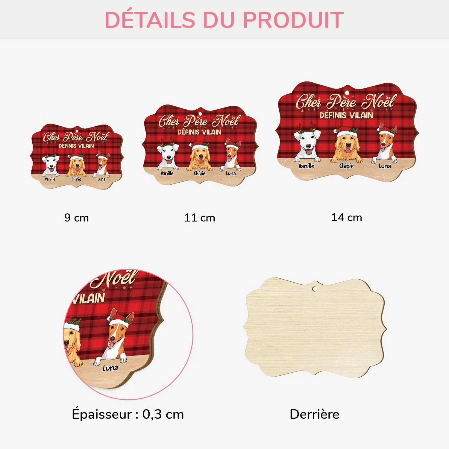 Ornement En Bois À 1 Couche Personnalisé Chien - Cher Père Noël Définis Vilain - Image 3