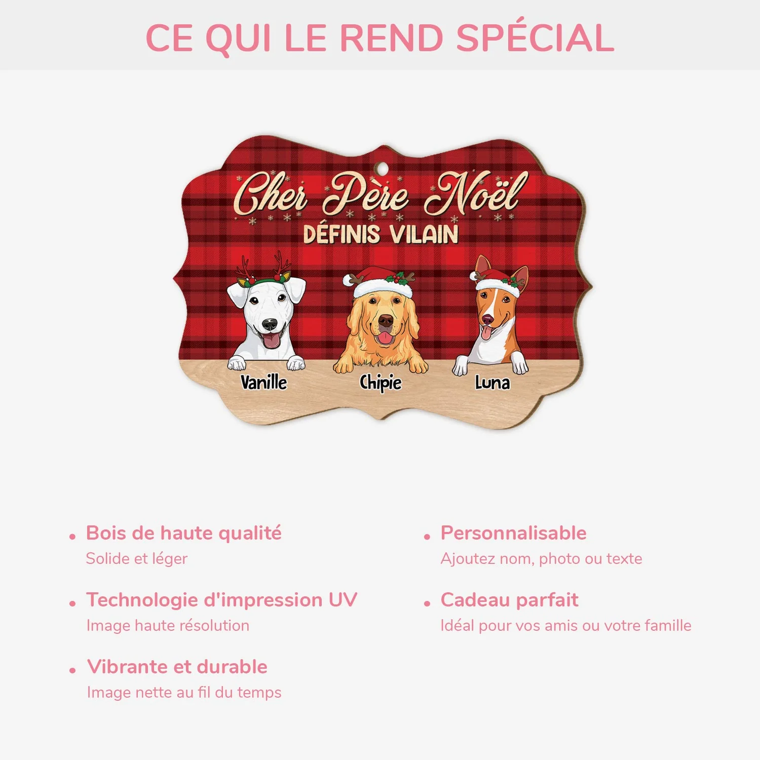 Ornement En Bois À 1 Couche Personnalisé Chien - Cher Père Noël Définis Vilain - Image 4