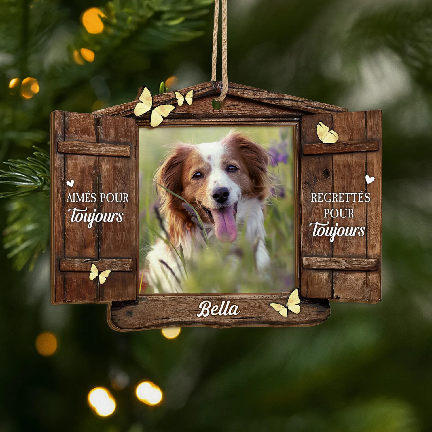 Ornement En Bois À 2 Couches Chien Commémoratif Personnalisé Avec Photo - N'oublie Jamais