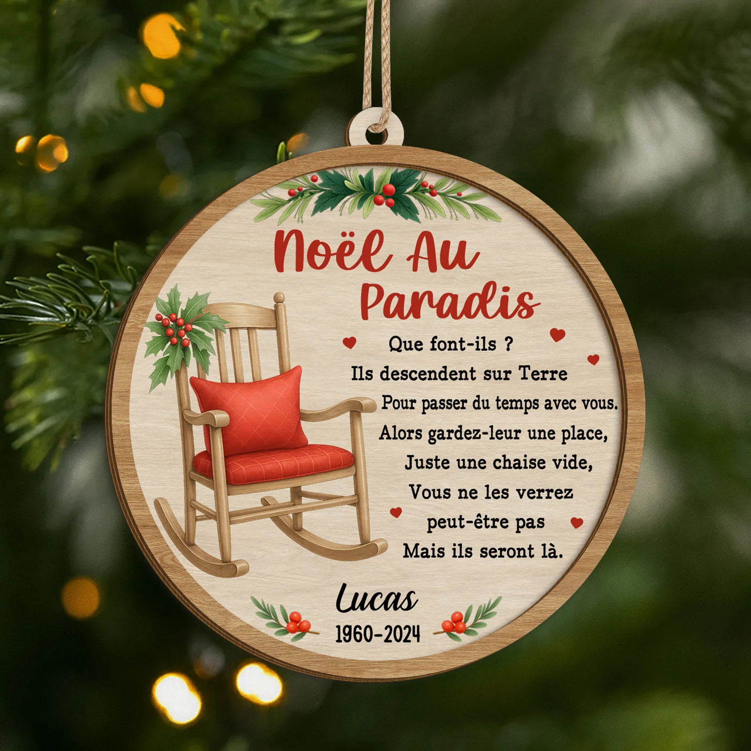 Ornement En Bois À 2 Couches Commémoratif Personnalisé - Noël Au Paradis
