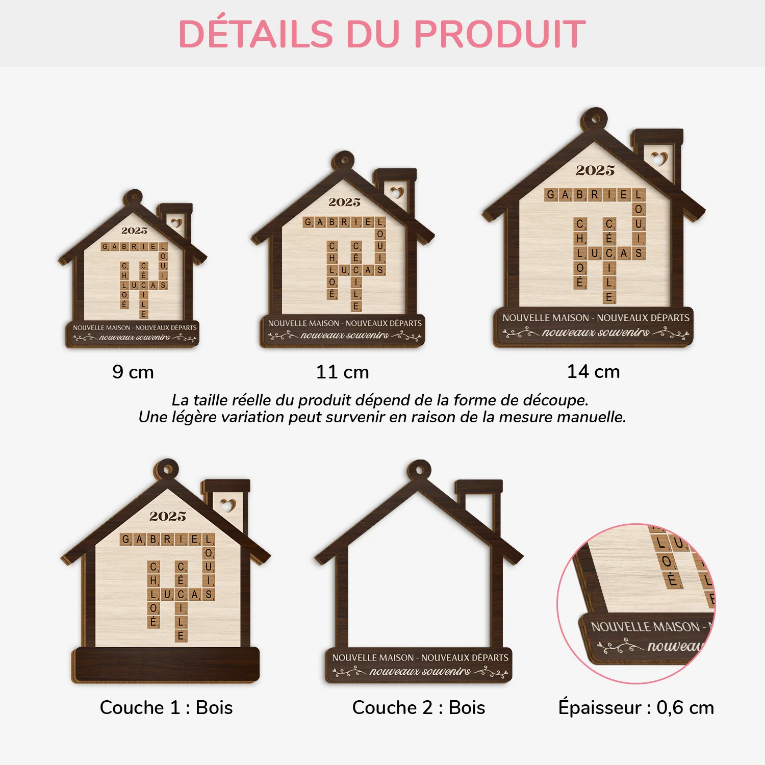 Ornement En Bois À 2 Couches Personnalisé Avec Mots-Croisés - Nouvelle Maison Nouveaux Départs - Image 3
