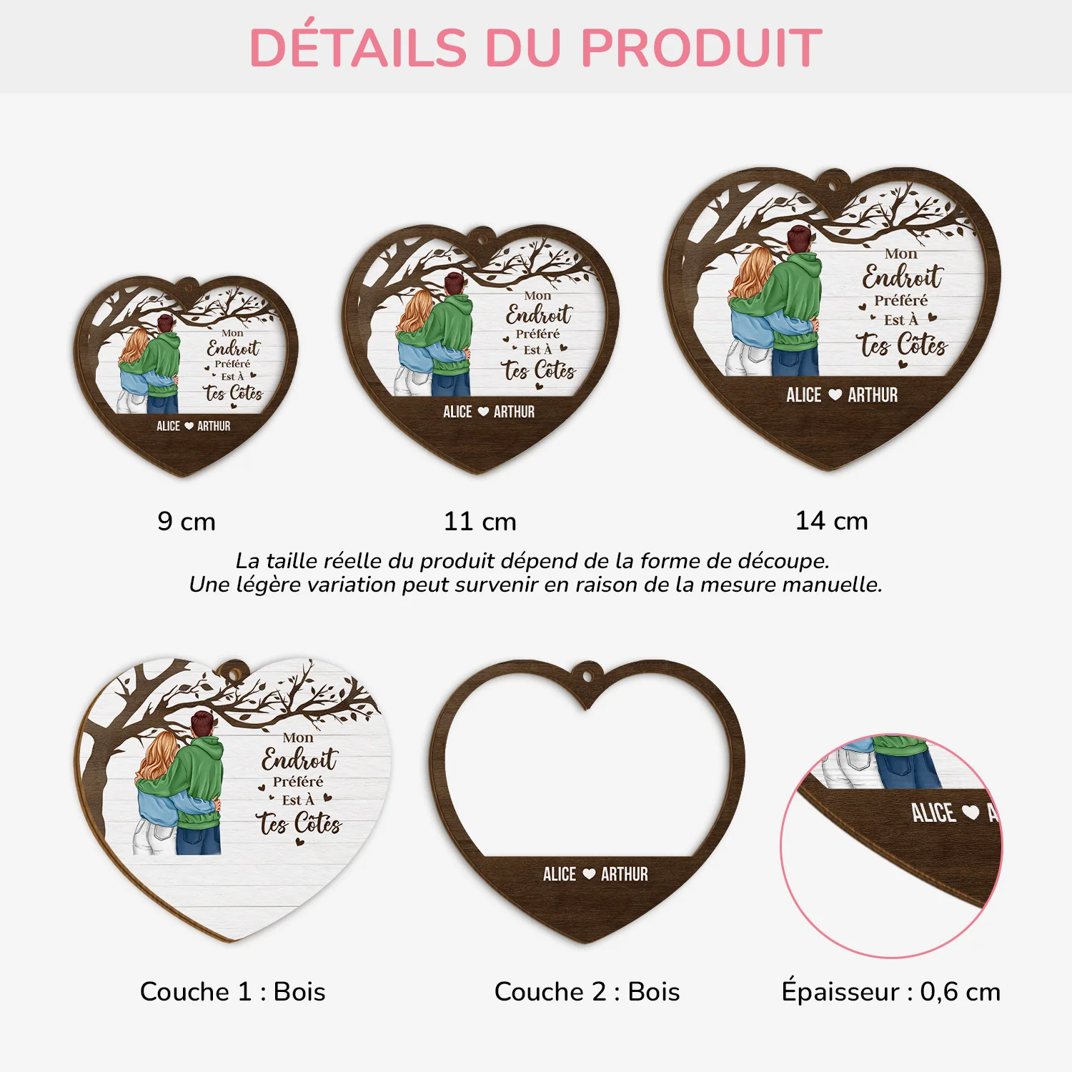 Ornement En Bois À 2 Couches Personnalisé Couple - Mon Endroit Préféré Au Monde - Image 3