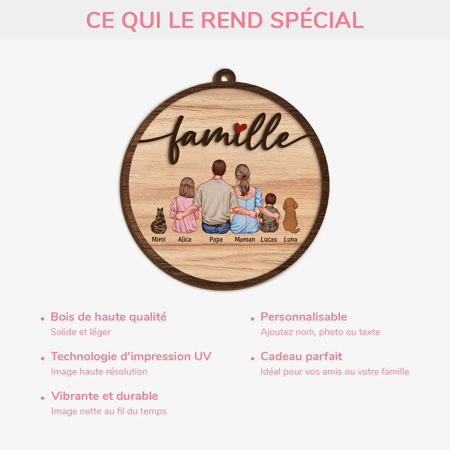 Ornement En Bois À 2 Couches Personnalisé Famille - La Famille Vue De Dos - Image 4