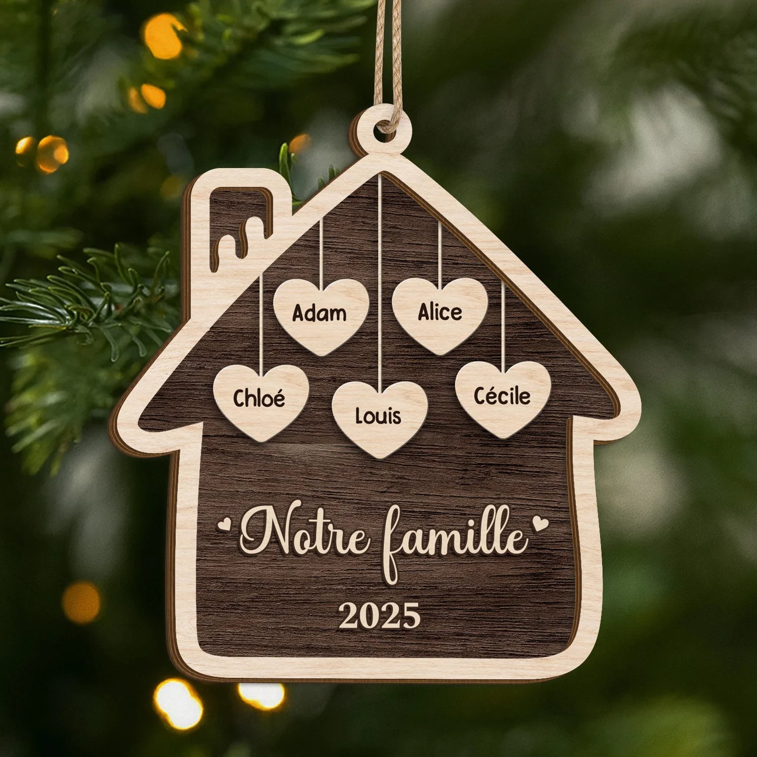 Ornement En Bois À 2 Couches Personnalisé Famille - Notre Maison De Famille