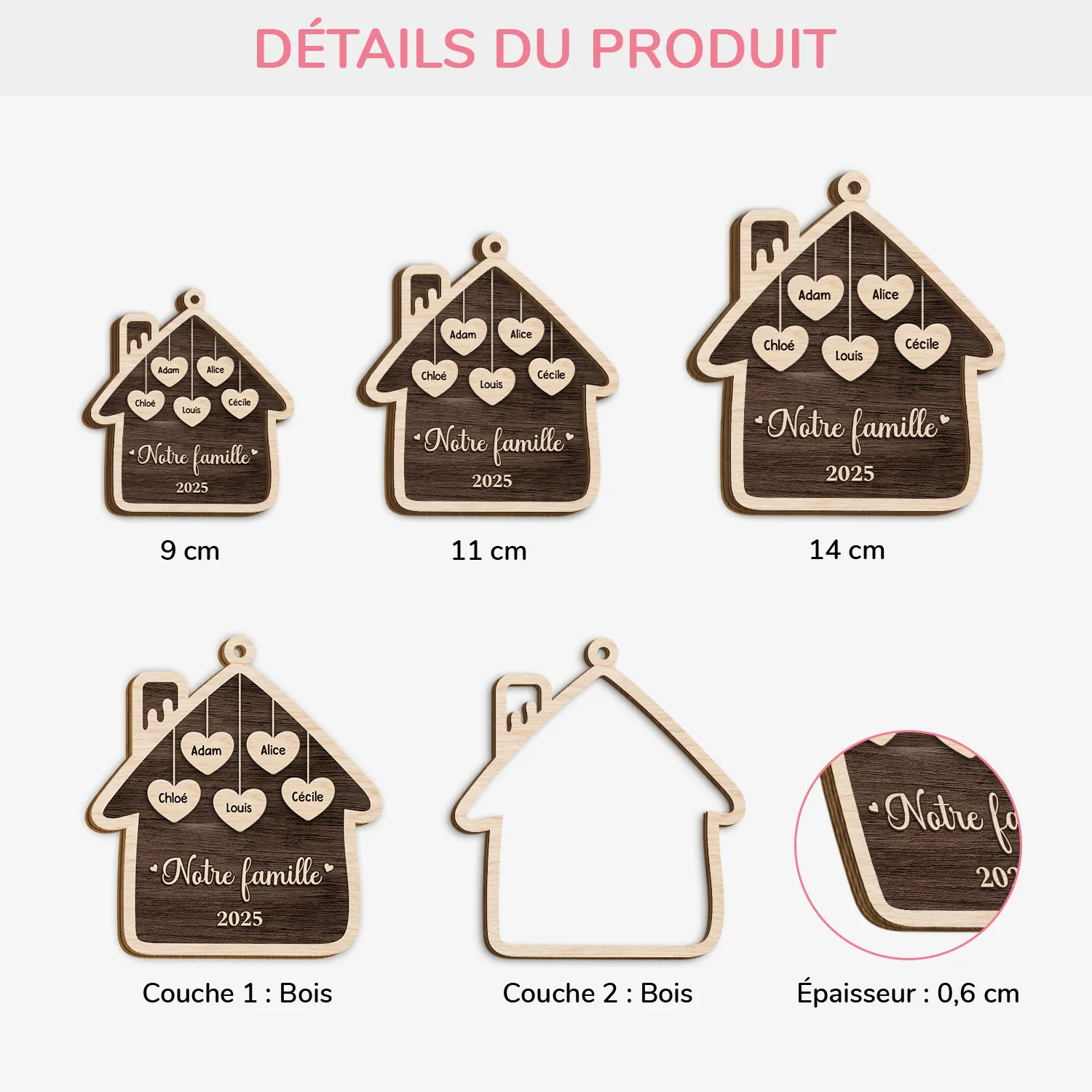 Ornement En Bois À 2 Couches Personnalisé Famille - Notre Maison De Famille - Image 3