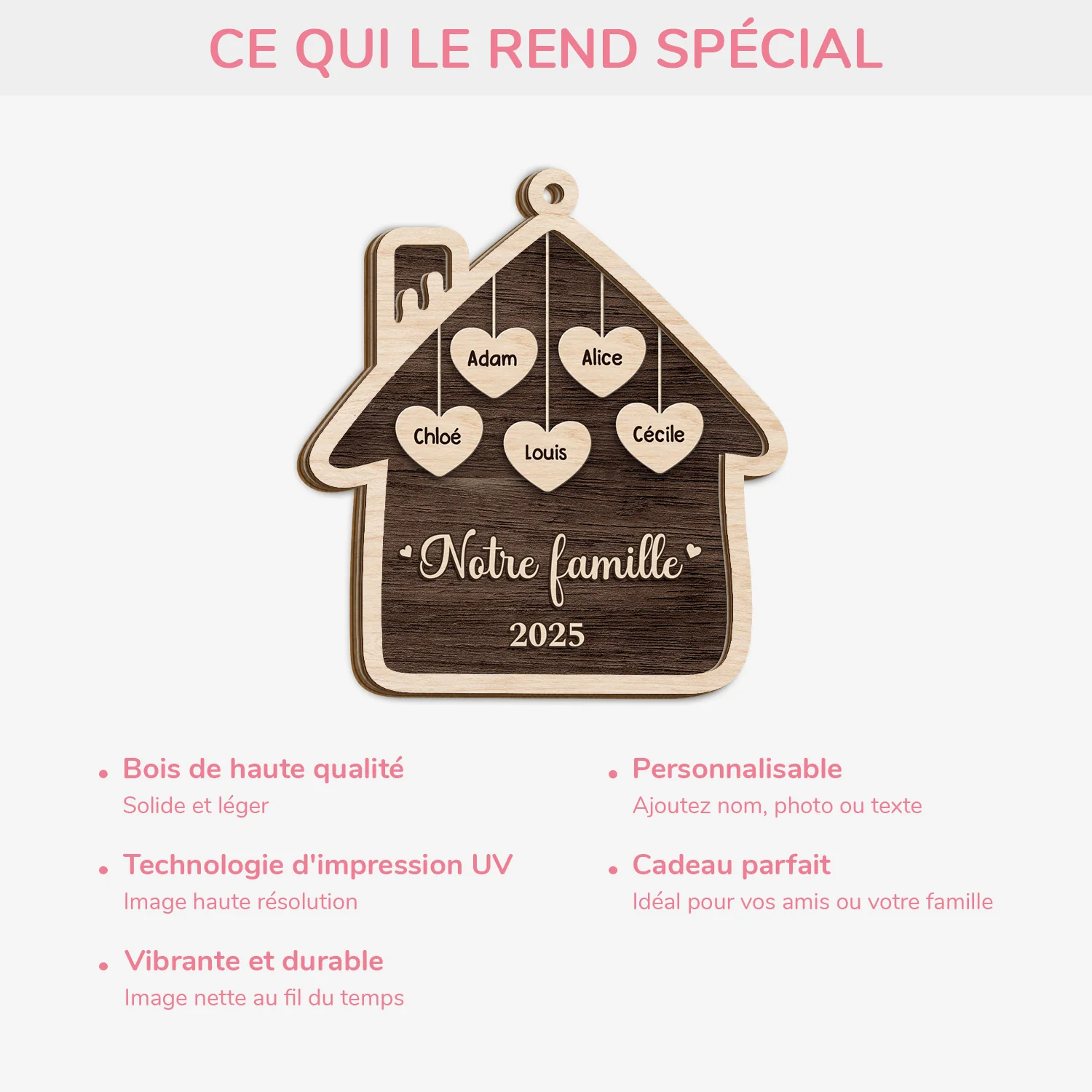 Ornement En Bois À 2 Couches Personnalisé Famille - Notre Maison De Famille - Image 4