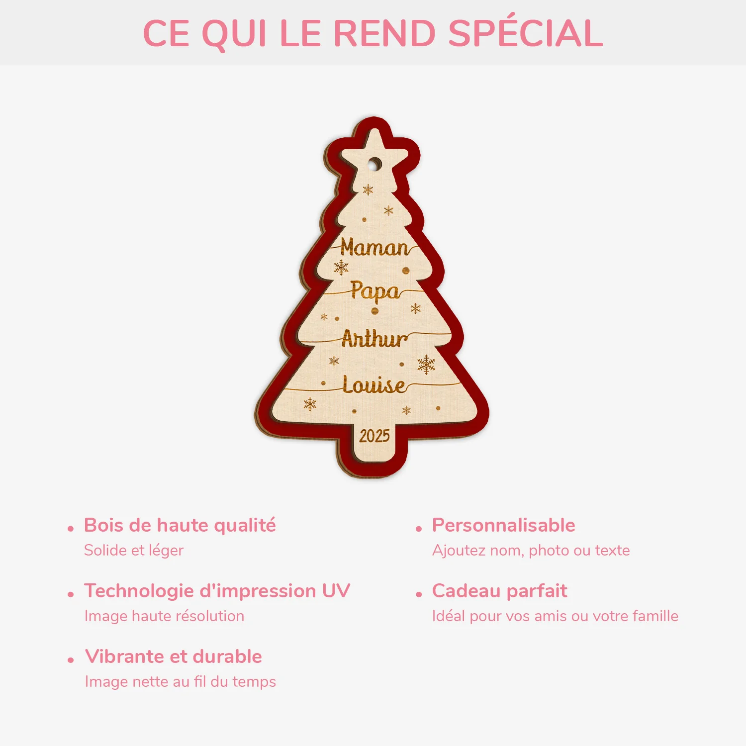 Ornement Personnalisé Famille En Bois À 2 Couches - Sapin De Noël Avec Prénom - Image 4