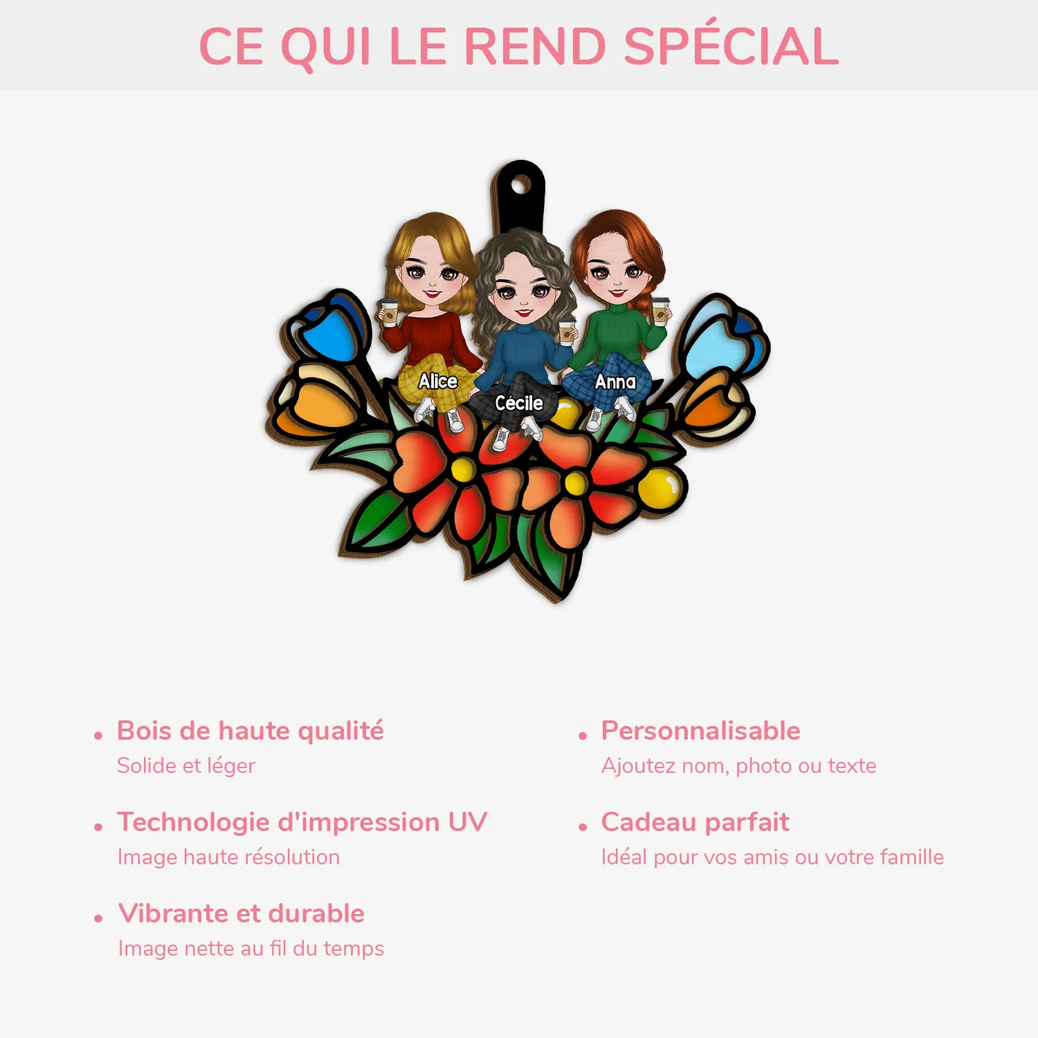 Ornement En Bois À 2 Couches Personnalisé Femme - Mes Amies Et Moi - Image 4