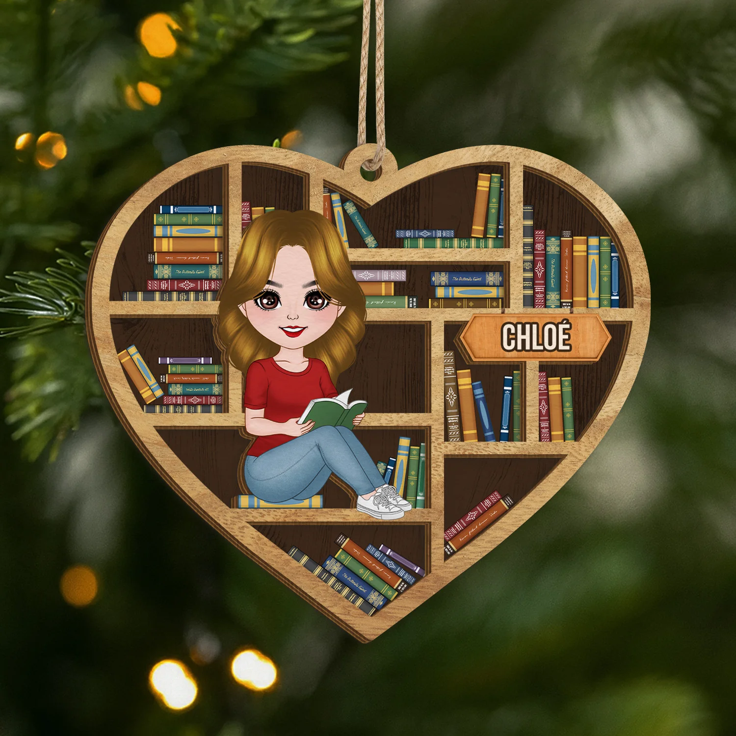 Ornement En Bois À 2 Couches Personnalisé - L'amour Des Livres