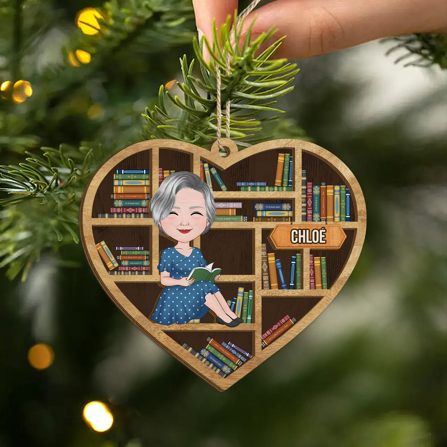 Ornement En Bois À 2 Couches Personnalisé - L'amour Des Livres - Image 2