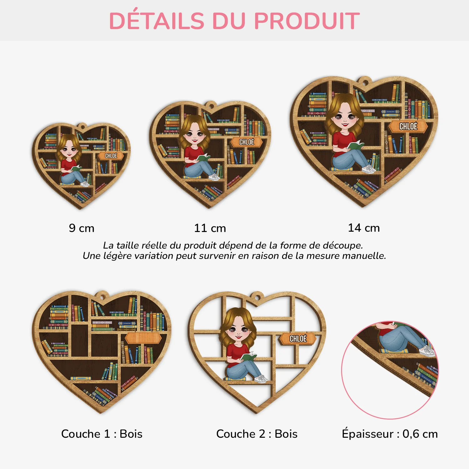 Ornement En Bois À 2 Couches Personnalisé - L'amour Des Livres - Image 3